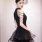 Robe de bal noire longue et sexy, ligne A, décolleté haut, C40