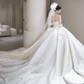 Robe de mariée longue en satin, élégante, bustier, avec voile et gants, C4101