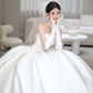 Robe de mariée longue en satin, élégante, bustier, avec voile et gants, C4101