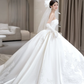 Robe de mariée longue en satin, élégante, bustier, avec voile et gants, C4101