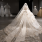 Robe de mariée luxueuse en tulle, dentelle, paillettes, perles, manches longues, avec voile, C4102