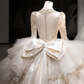 Robe de mariée luxueuse en tulle, dentelle, paillettes, perles, manches longues, avec voile, C4102