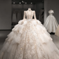 Robe de mariée luxueuse en tulle, dentelle, paillettes, perles, manches longues, avec voile, C4102