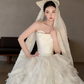 Robe de mariée longue en satin sans bretelles, jolie robe de bal, avec voile, C4103