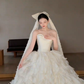 Robe de mariée longue en satin sans bretelles, jolie robe de bal, avec voile, C4103
