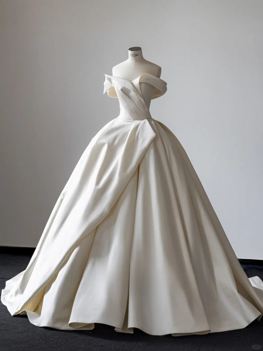 Robe de mariée longue en satin, élégante, épaules dénudées, C4107