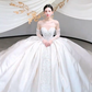 Robe de mariée longue en satin et tulle, sans manches, style bal intemporel, avec appliques et voile, C4112