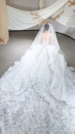 Robe de mariée longue blanche intemporelle en tulle et dentelle avec voile C4113