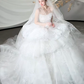 Robe de mariée longue blanche de rêve en tulle et dentelle, sans manches, avec voile, C4114