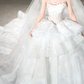 Robe de mariée longue blanche de rêve en tulle et dentelle, sans manches, avec voile, C4114