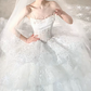 Robe de mariée longue blanche de rêve en tulle et dentelle, sans manches, avec voile, C4114