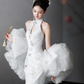 Robe de mariée longue sirène blanche intemporelle en satin et tulle à sequins, dos nu, C4117