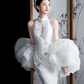 Robe de mariée longue sirène blanche intemporelle en satin et tulle à sequins, dos nu, C4117