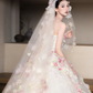 Robe de mariée longue bustier en tulle avec appliques et voile, style rêveur, C4118