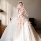 Robe de mariée longue bustier en tulle avec appliques et voile, style rêveur, C4118