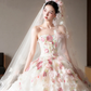 Robe de mariée longue bustier en tulle avec appliques et voile, style rêveur, C4118
