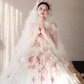Robe de mariée longue bustier en tulle avec appliques et voile, style rêveur, C4118