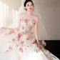 Robe de mariée longue bustier en tulle avec appliques et voile, style rêveur, C4118