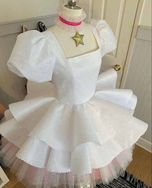 Robe de bal mignonne, encolure carrée, manches courtes, robe de soirée courte, C412