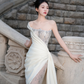 Robe de mariée sirène unique, asymétrique, en satin, tulle et perles, longue, C4120