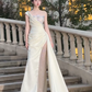 Robe de mariée sirène unique, asymétrique, en satin, tulle et perles, longue, C4120