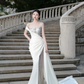 Robe de mariée sirène unique, asymétrique, en satin, tulle et perles, longue, C4120