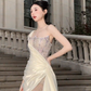 Robe de mariée sirène unique, asymétrique, en satin, tulle et perles, longue, C4120