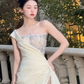 Robe de mariée sirène unique, asymétrique, en satin, tulle et perles, longue, C4120