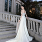 Robe de mariée sirène unique, asymétrique, en satin, tulle et perles, longue, C4120
