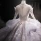 Robe de mariée luxueuse à épaules dénudées, en tulle, dentelle, paillettes, perles, manches longues, C4121