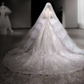 Robe de mariée luxueuse à épaules dénudées, en tulle, dentelle, paillettes, perles, manches longues, C4121