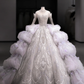 Robe de mariée luxueuse à épaules dénudées, en tulle, dentelle, paillettes, perles, manches longues, C4121