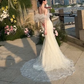 Jolie robe de mariée sirène longue en tulle et dentelle, épaules dénudées, C4122