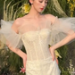 Jolie robe de mariée sirène longue en tulle et dentelle, épaules dénudées, C4122