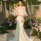 Jolie robe de mariée sirène longue en tulle et dentelle, épaules dénudées, C4122