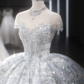 Robe de mariée longue en tulle à sequins et voile, style bal intemporel, C4125
