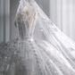 Robe de mariée longue en tulle à sequins et voile, style bal intemporel, C4125