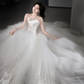 Robe de mariée longue élégante en satin et tulle, sans bretelles, avec voile, C4126