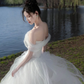 Robe de mariée longue élégante en tulle à épaules dénudées C4127