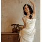 Gorgeous Mermaid Strapless Satin Tulle Lace Tassel With Gloves Long Wedding Dresses C4128