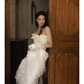 Gorgeous Mermaid Strapless Satin Tulle Lace Tassel With Gloves Long Wedding Dresses C4128