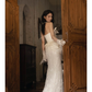 Gorgeous Mermaid Strapless Satin Tulle Lace Tassel With Gloves Long Wedding Dresses C4128