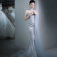 Robe de mariée longue en tulle à paillettes et bretelles style sirène C4129