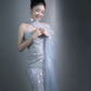 Robe de mariée longue en tulle à paillettes et bretelles style sirène C4129
