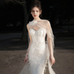 Dreamy Mermaid Strapless Tulle Lace Beaded Long Wedding Dresses C4130