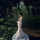 Dreamy Mermaid Strapless Tulle Lace Beaded Long Wedding Dresses C4130