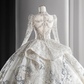 Robe de mariée longue en tulle, dentelle, sequins, perles, manches longues, style bal intemporel, C4131