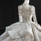 Robe de mariée longue en tulle, dentelle, sequins, perles, manches longues, style bal intemporel, C4131