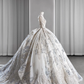 Robe de mariée longue en tulle, dentelle, sequins, perles, manches longues, style bal intemporel, C4131