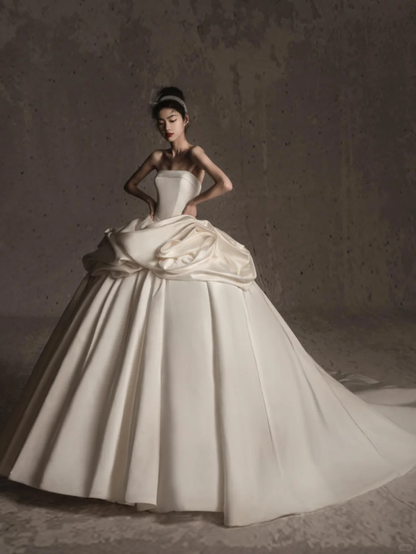 Robe de mariée longue en satin, élégante et bustier, C4134
